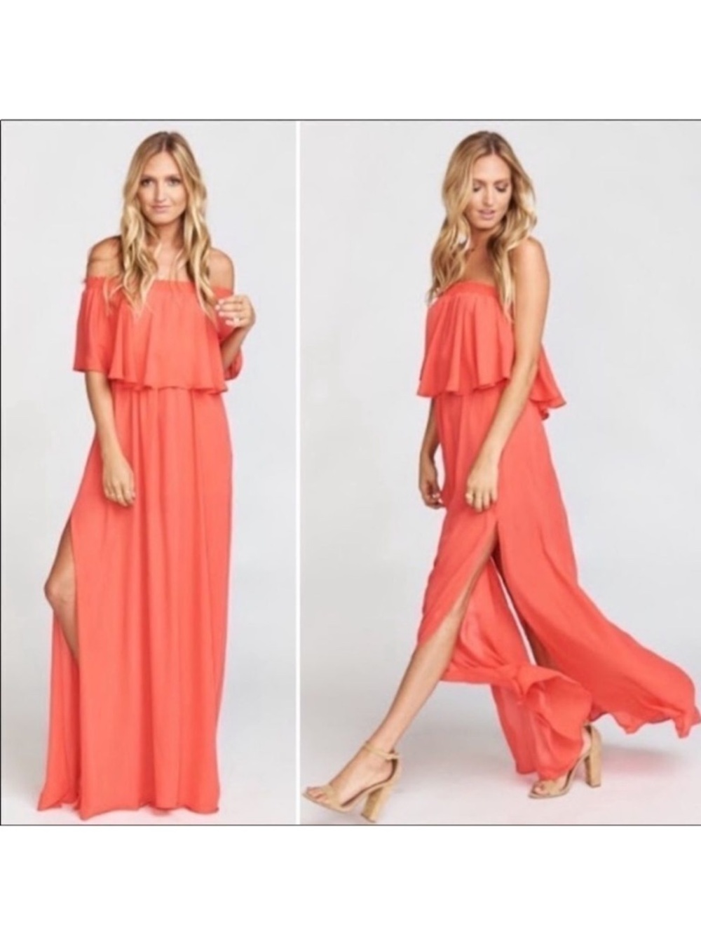 Show Me Your MuMu SMYM Hacienda Maxi Dress Off-Shoulder Coral Medium